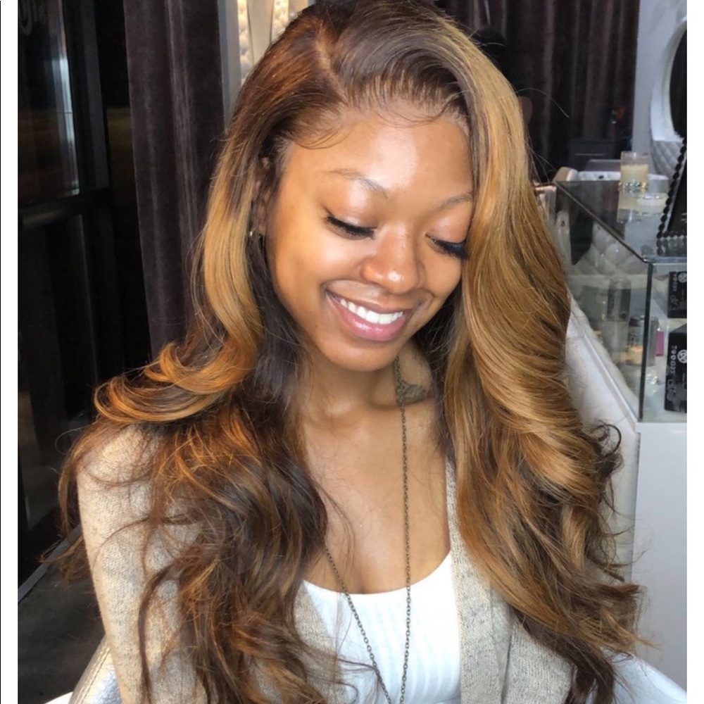 Luxury human hair lace front blonde/brown wig